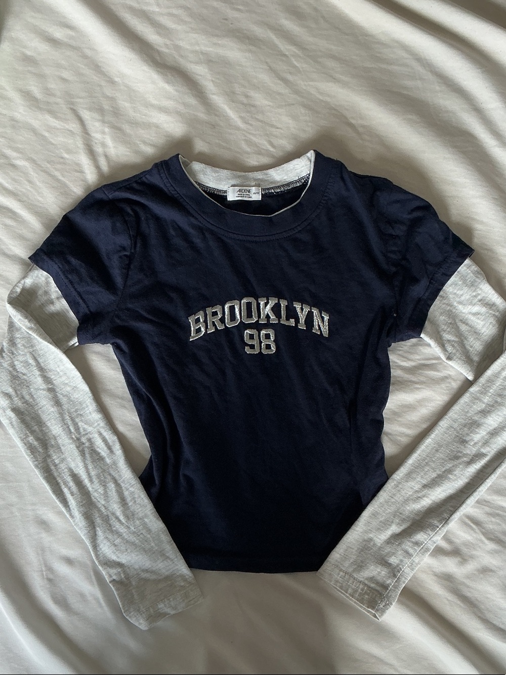 Brooklyn Long Sleeve Layered Baby Tee - Navy With Silver Detailing